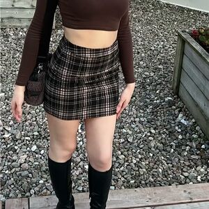 Garage Black And Tan Mini Plaid Skirt Size Medium Preppy Grunge Alt